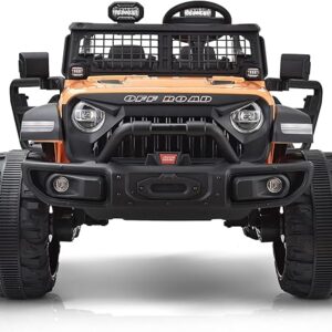 Blitzshark 2 Seater Kids Ride on Truck, 24V Electric Car for Big Kids, 4x4 Kid Battery Powered Car w/480W Ultra Powerful Motor, Remote Control, Full-Metal Suspension, 7AH Battery, 3 Speed, Orange