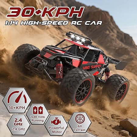 Scientoy 1:14 Remote Control Car, 30+KM/H High Speed All Terrain RC Cars for Boys Age 8-12, 2.4 GHz Off-Road RC Truck, Ideal Gifts for Adults Kids with 2 Rechargeable Batteries - Image 2