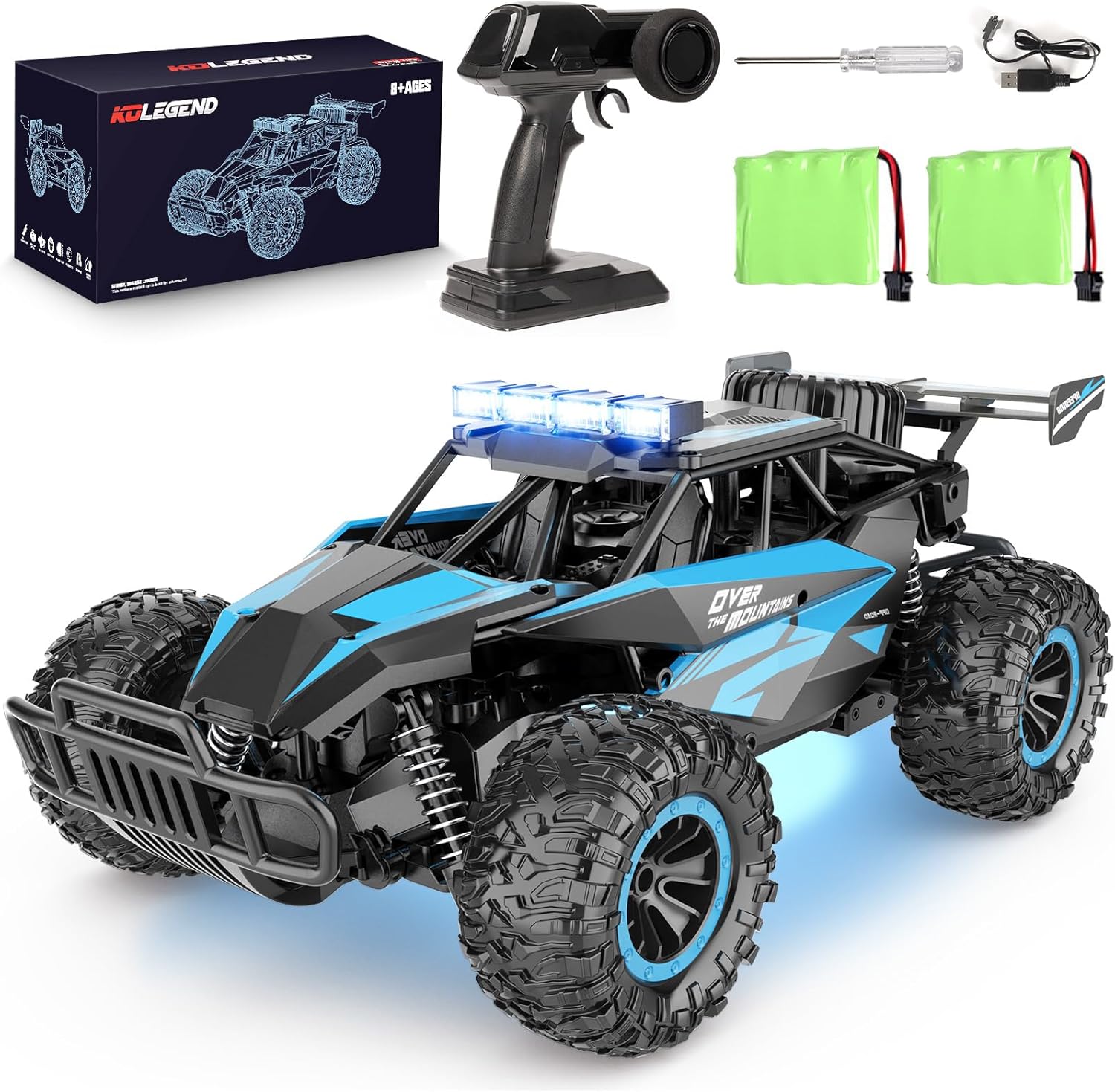 kolegend Remote Control Car, 2.4GZh High Speed 20km/h RC Monster Trucks 30+min with LED Headlight and Rechargeable Battery for Boys Girls Kids - Image 2
