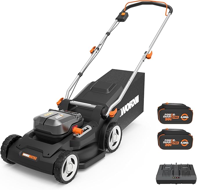 WORX Cordless Lawn Mower, 17" Electric Mower Cuts to Edge, Compact