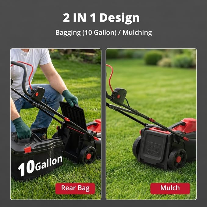 AMERISUN 14-Inch Corded Electric Lawn Mower, 12.5 Amp 3400RPM 2IN1 Mulching & 10-Gallon Collection Bag - Image 2