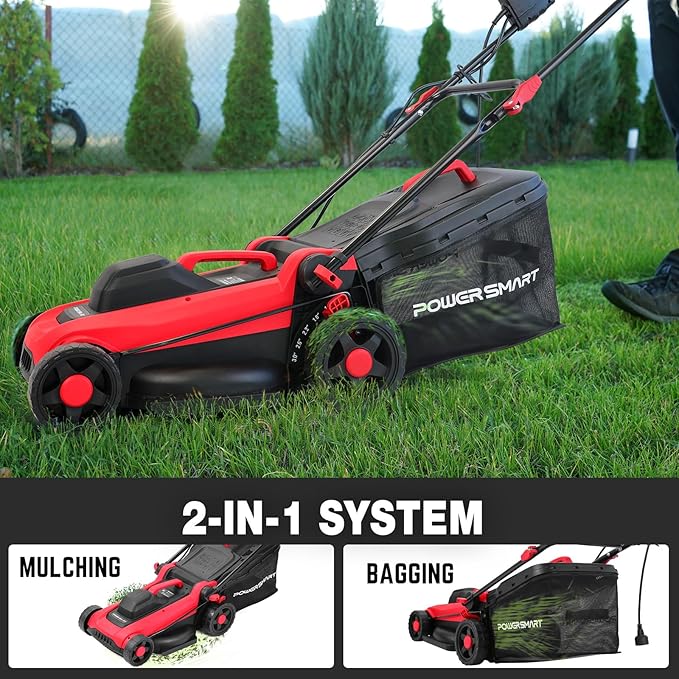 PowerSmart Corded Electric Lawn Mower 14-Inch 12.5AMP with Adjustable Handle Height - Image 2