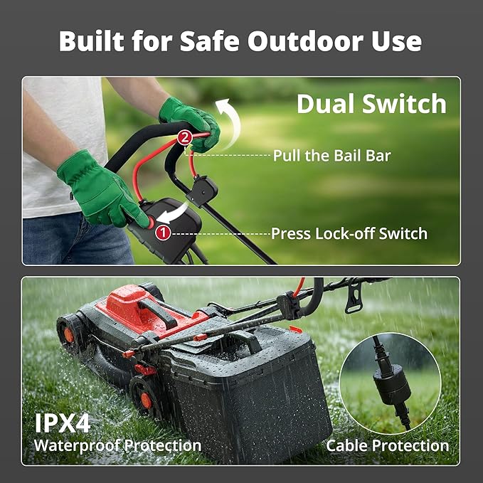 AMERISUN 14-Inch Corded Electric Lawn Mower, 12.5 Amp 3400RPM 2IN1 Mulching & 10-Gallon Collection Bag - Image 3